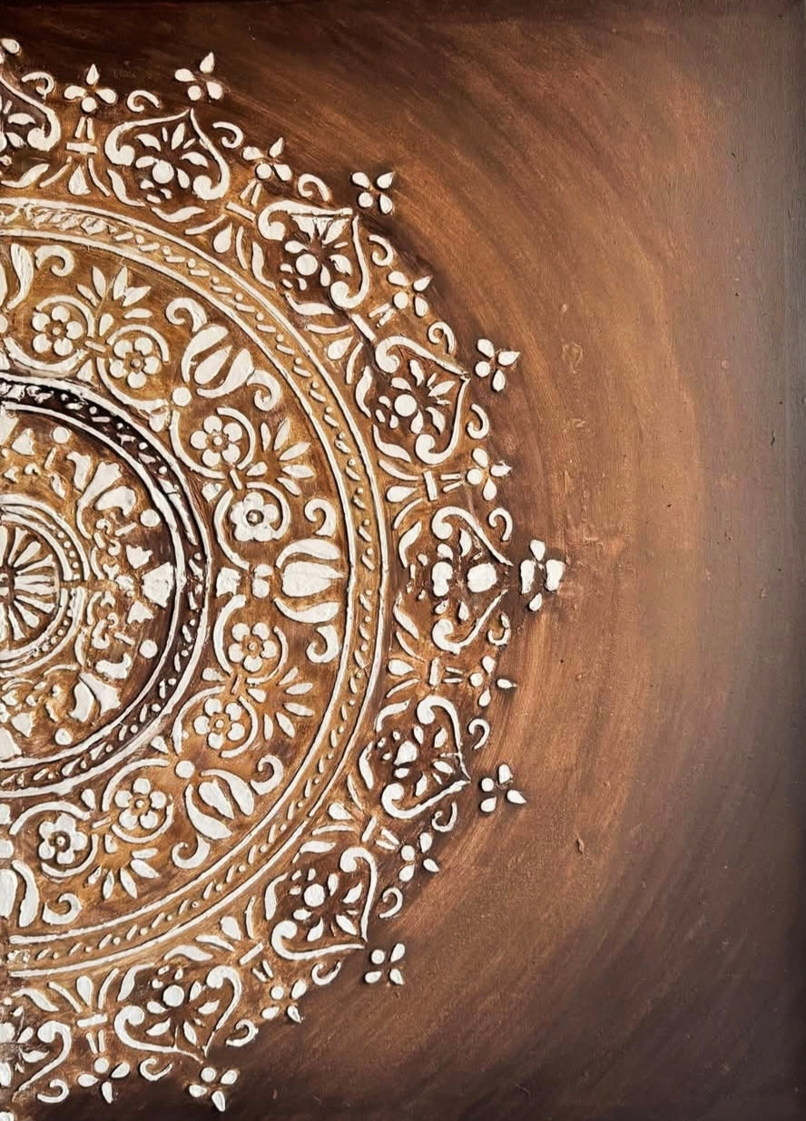 Islamic Mandala Gold Relief Canvas – Handmade Wall Art