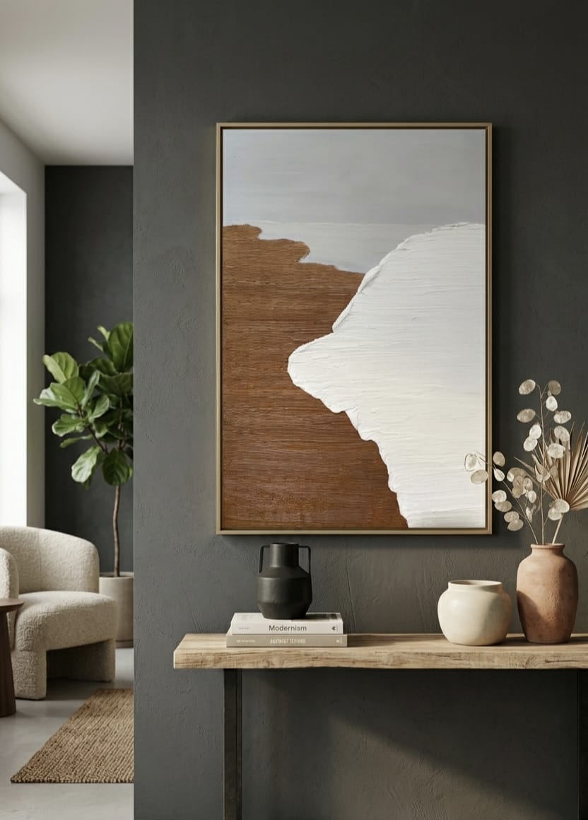 Abstract Terracotta Landscape Canvas – Handmade Minimalist Wall Art